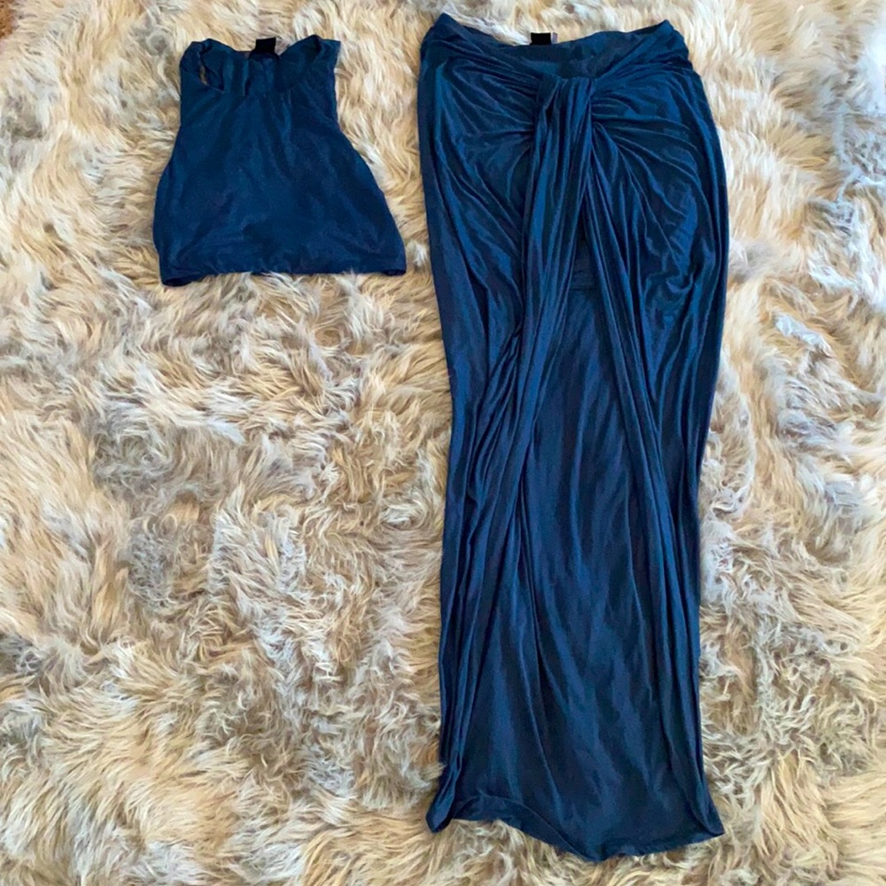 Navy blue 2 piece skirt set